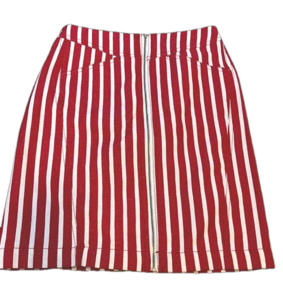 MANGO - MNG Suit Red & White Striped Mini Skirt w Zipper Cotton Linen Blend XS - Picture 4 of 13
